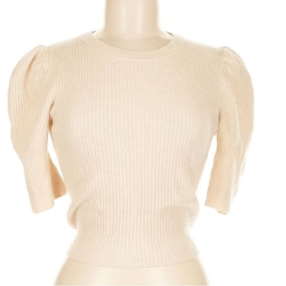 Reformation Alida Open Back Cashmere Sweater Cream Ivory Ribbed Puff Sleeve - Picture 2 of 9